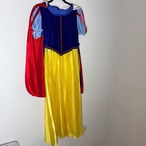 Disney Snow White Costume Dress Kids age 12 / 14 Blue Yellow  Attached Cape